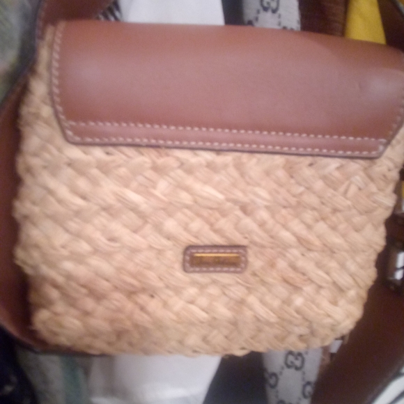 SAM EDELMAN • ELLE Boho Summer Straw Ratan Husk Leather Flap Crossbody Purse - Picture 4 of 15